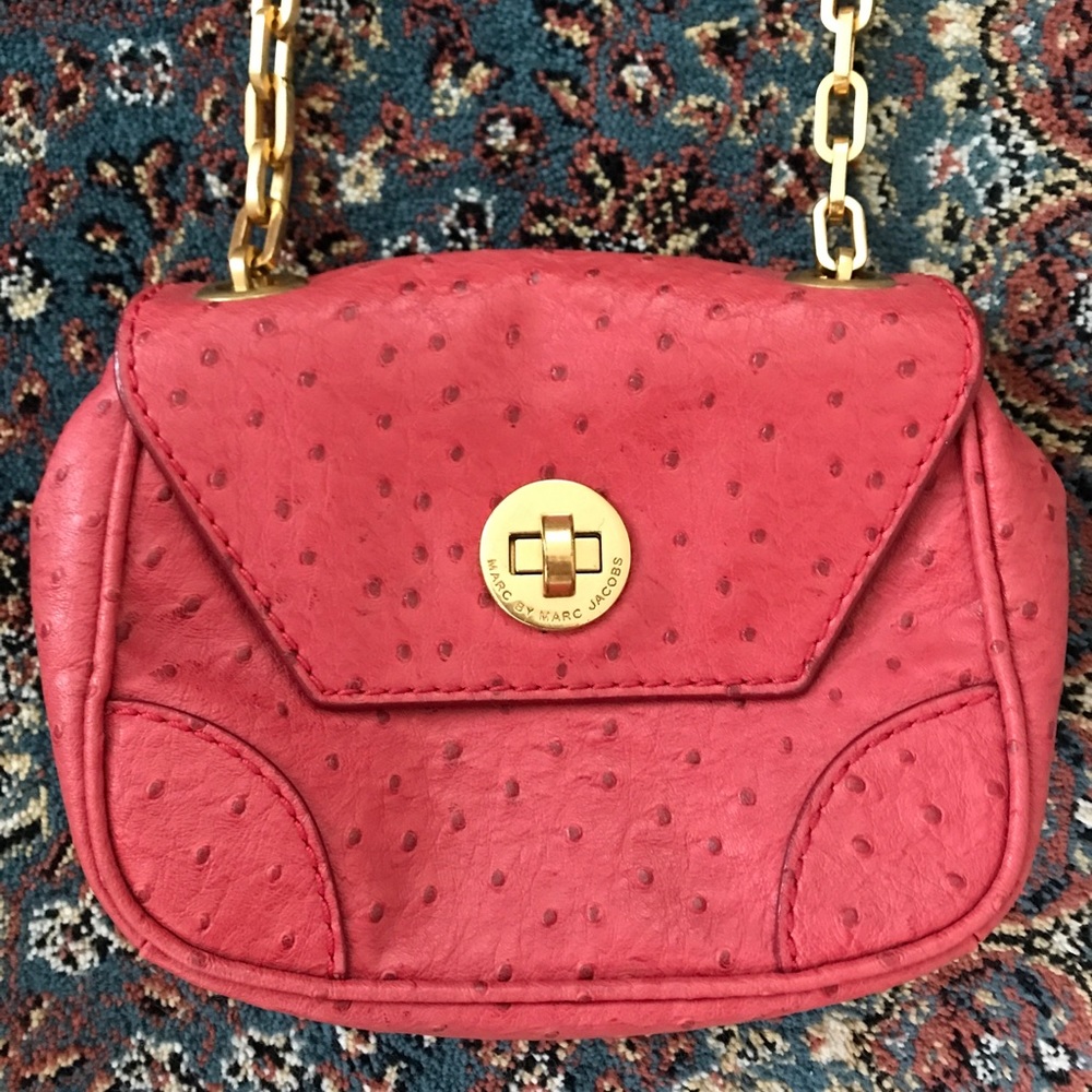Marc Jacobs red ostrich effect crossbody bag